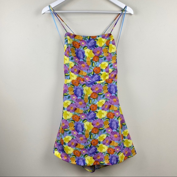 Zara Floral Print Mini Dress Romper Women's Size Large - Picture 1 of 6